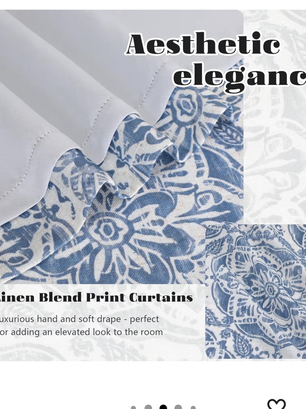 Blue Medallion Linen Curtains -069 - Picture 4 of 6